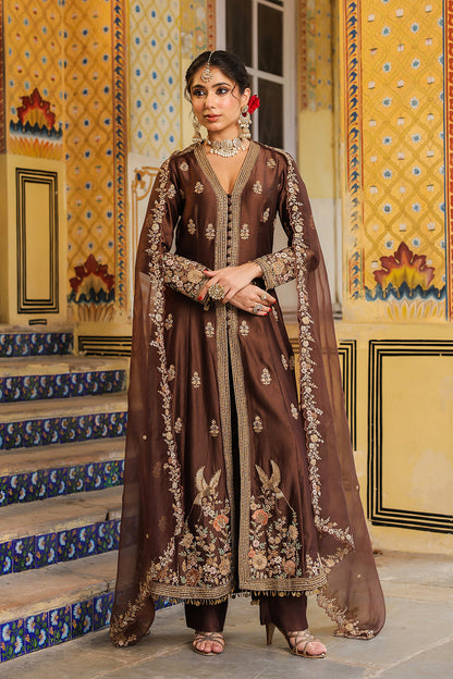 Ahista Brown Jacket Anarkali Set