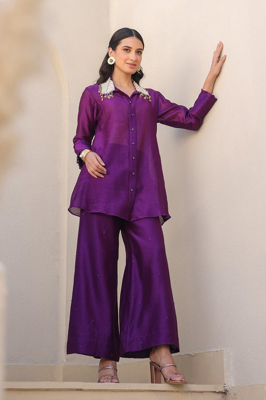 Purple  Zardosi Pankh Shirt