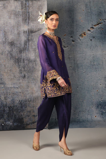 Zar:Rang Purple Heavy Short Kurta Set