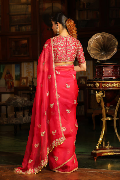 Ahista Dark Pink Gota Patti Saree Set