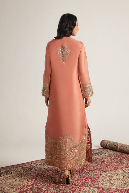 Zar:Rang Peach Heavy Jaal Kaftan Set