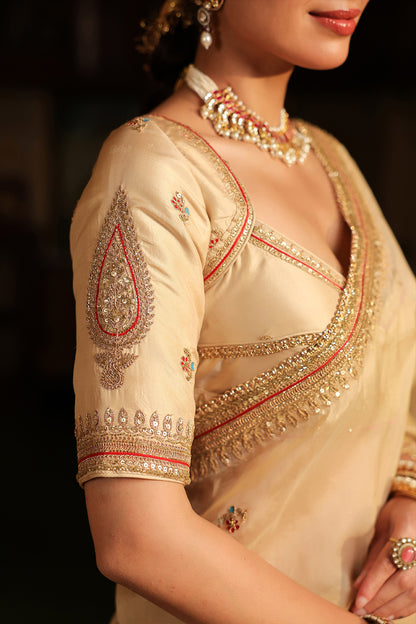 Ahista Ivory Patti Buta Saree Set