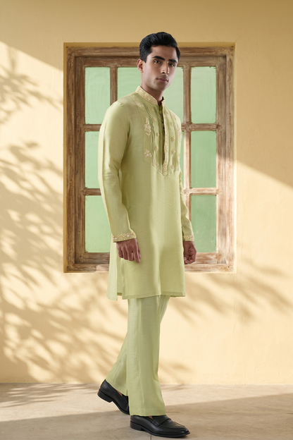 Vaayu Green Pintuck Embroidered Kurta Set