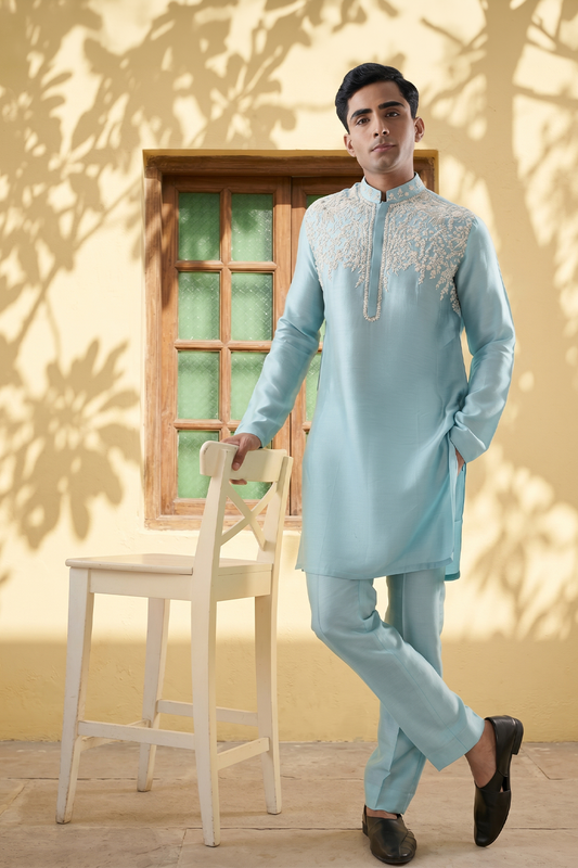 Vaayu Blue Jaal Embroidered Kurta Set