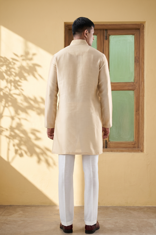 Vaayu Beige Applique Embroidered Kurta Set