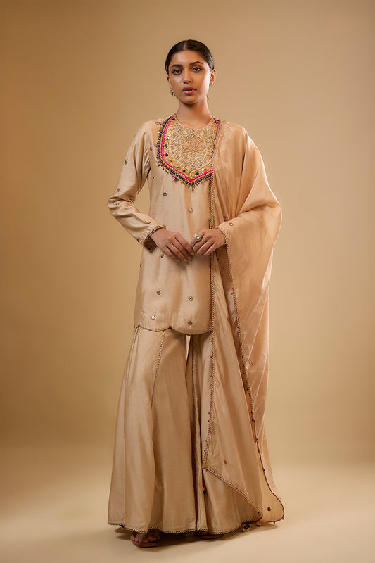 Nazakat Ivory Lotus Yoke Sharara Set