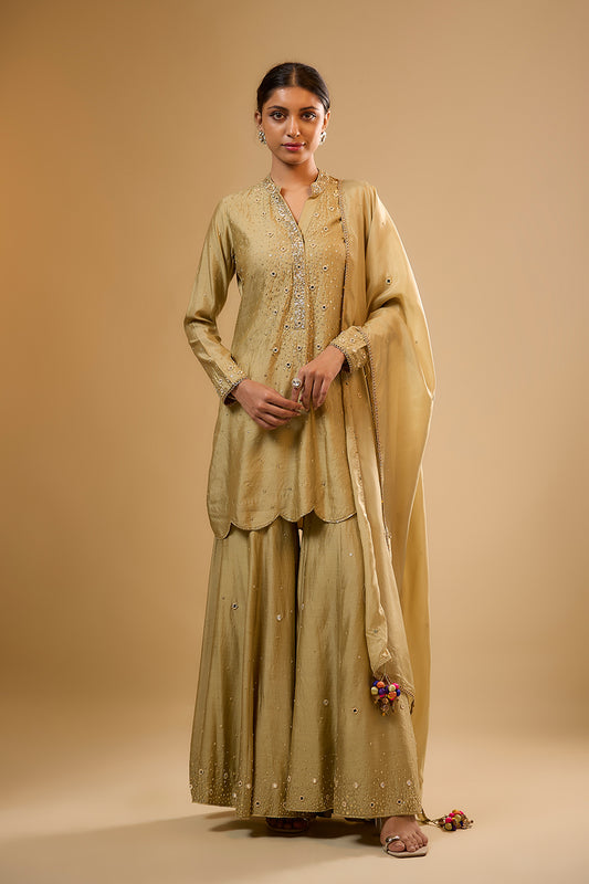 Nazakat Light Green Heavy Mirror Work Sharara Set
