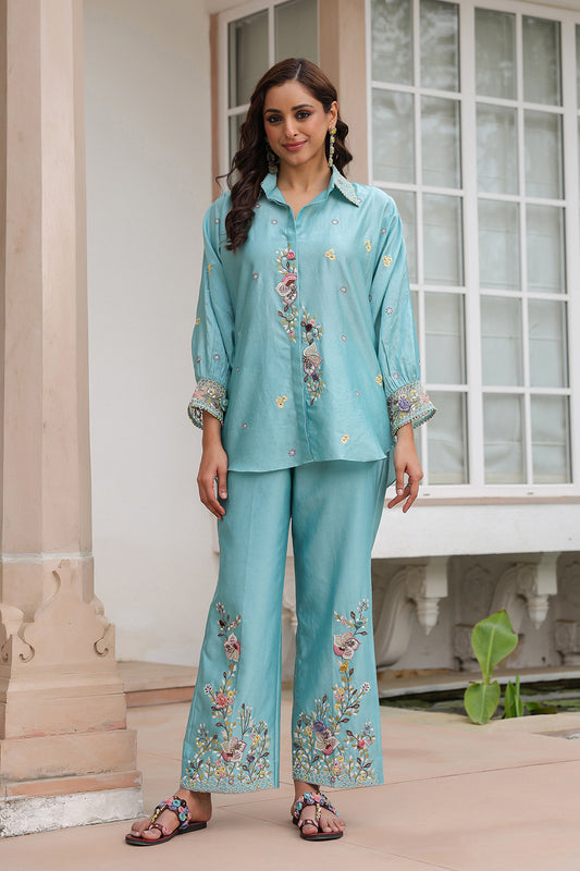 Gulzar Blue Collar Co-ord Set