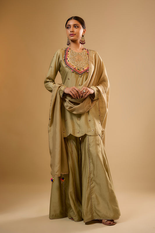 Nazakat Light Green Lotus Yoke Sharara Set