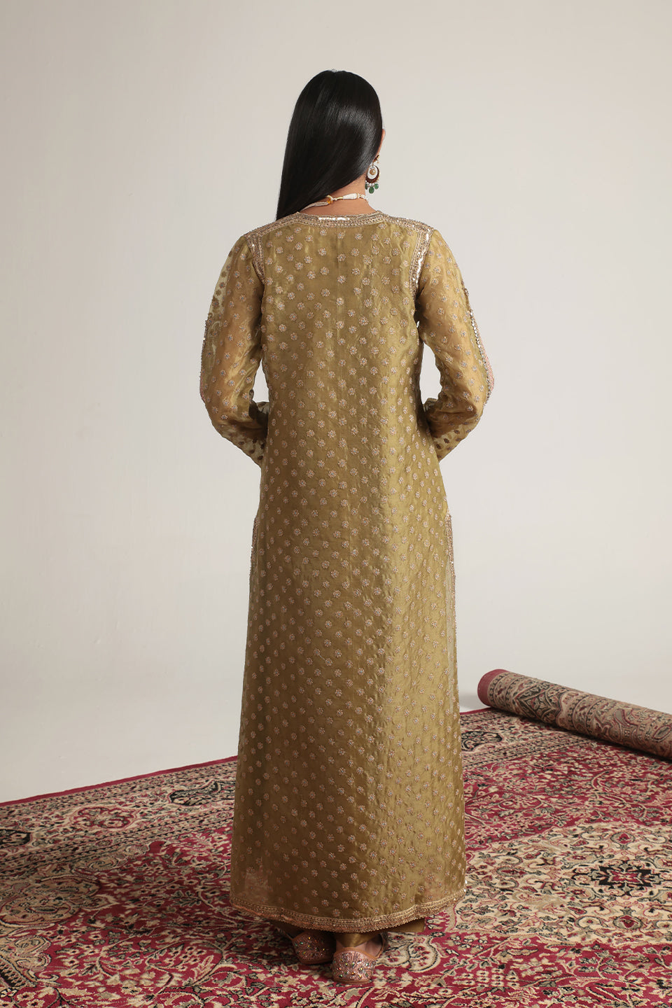 Zar:Rang Olive Green Buti kurta Set