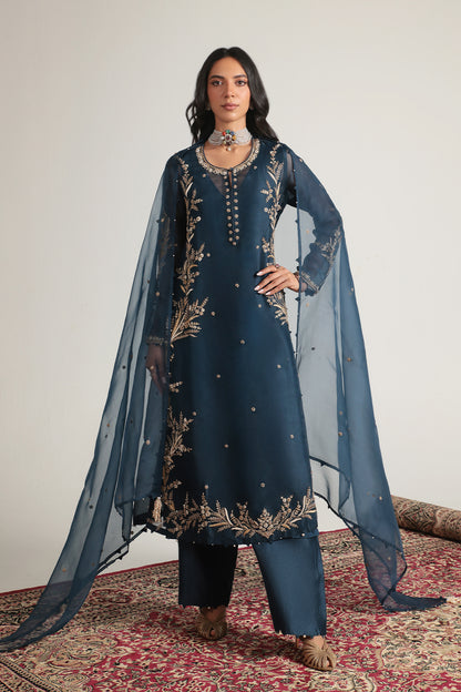 Zar:Rang Blue Light Phool Patti Kurta Set