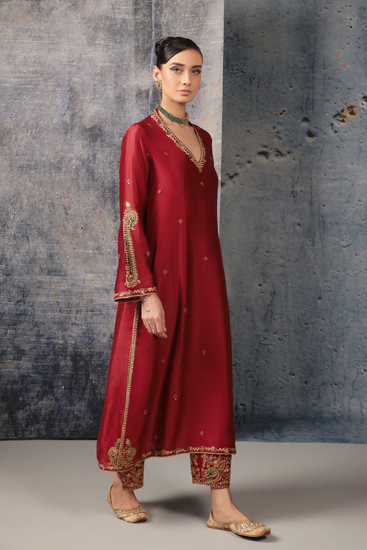 Mehrang Maroon Applique Kurta Set