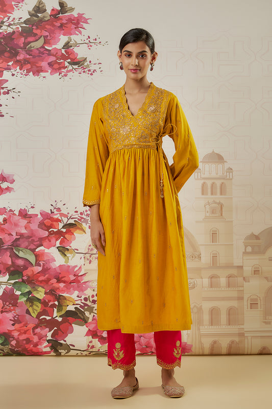 Riwayat Yellow Overlap Frockstyle Kurta Set