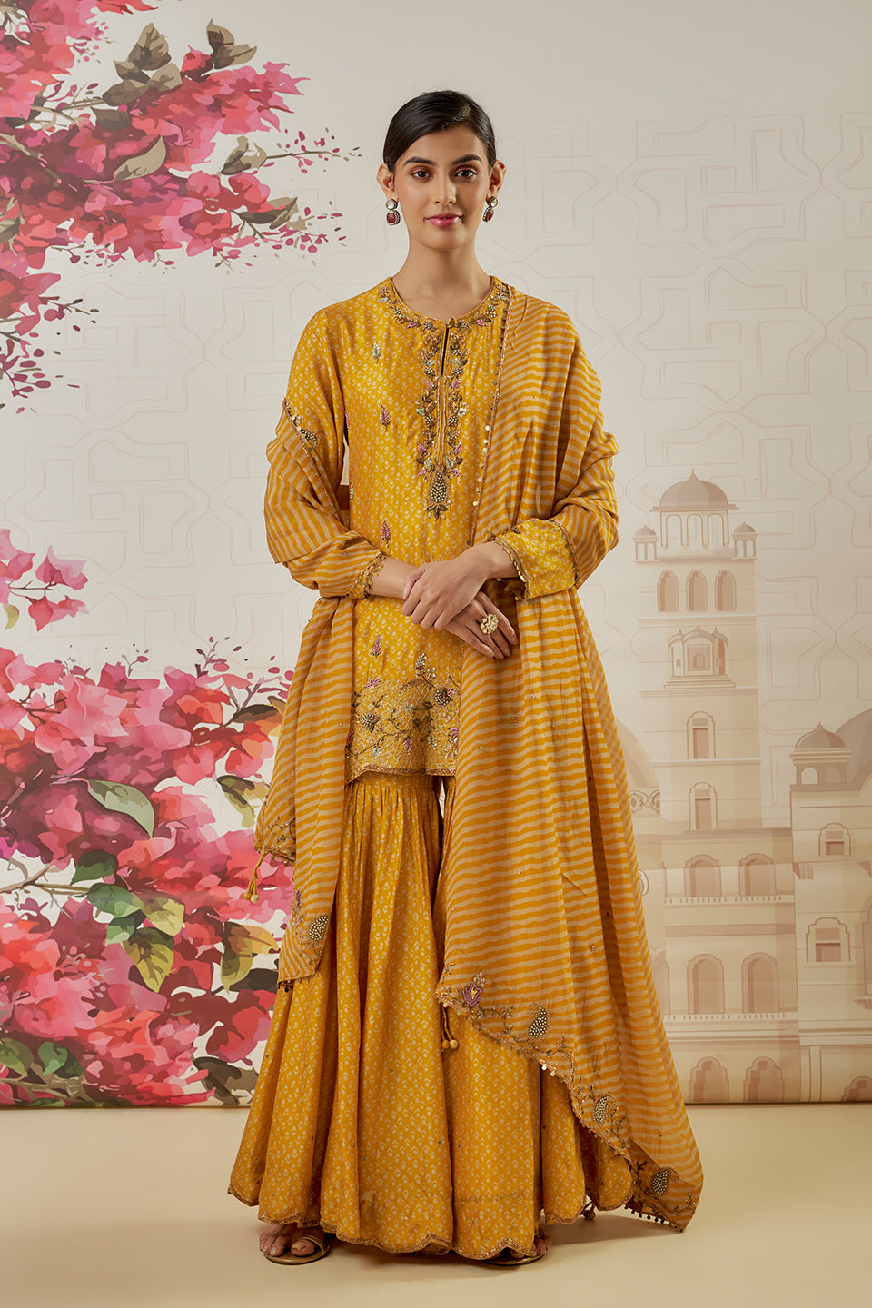 Riwayat Yellow Printed Sharara set