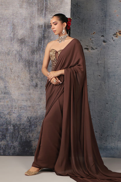 Zar:Rang Brown Corset Saree Set