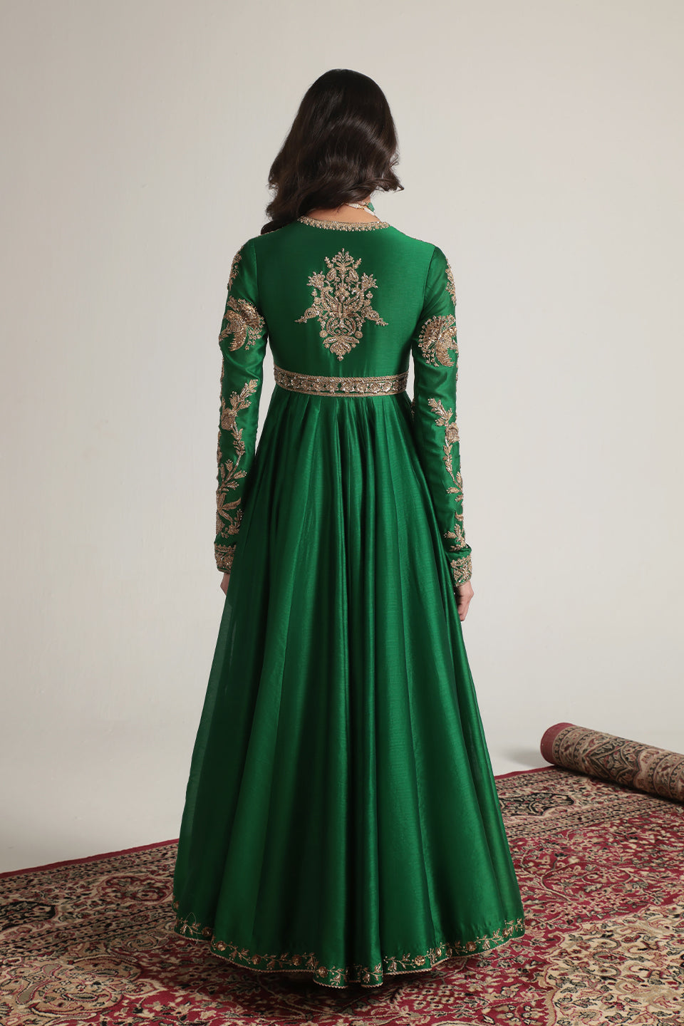 Zar:Rang Green Heavy Yoke Kalidar Set
