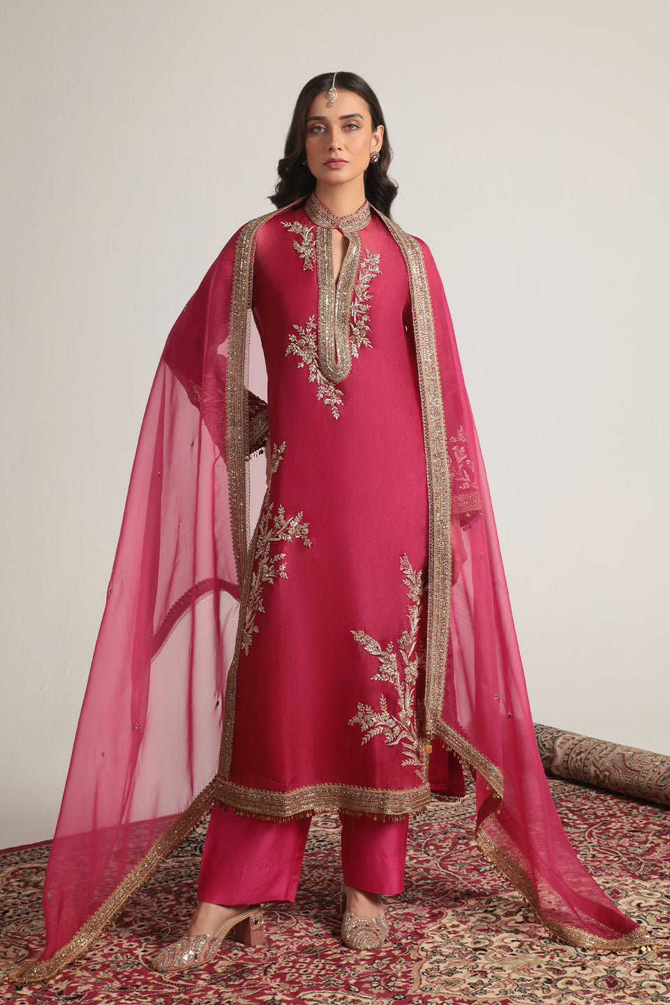 Zar:Rang Pink Jaal Kurta Set