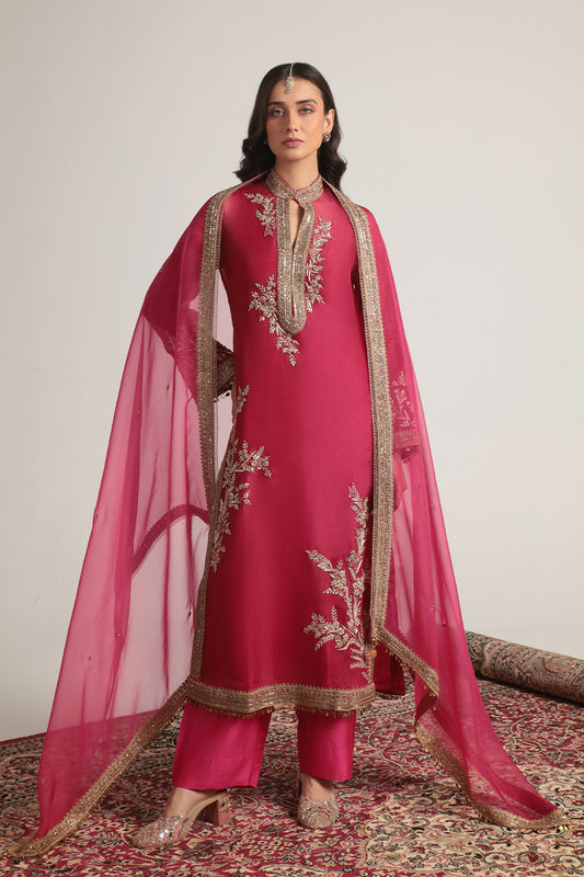 Zar:Rang Pink Jaal Kurta Set