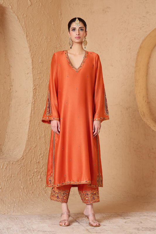 Mehrang Orange Applique Kurta Set
