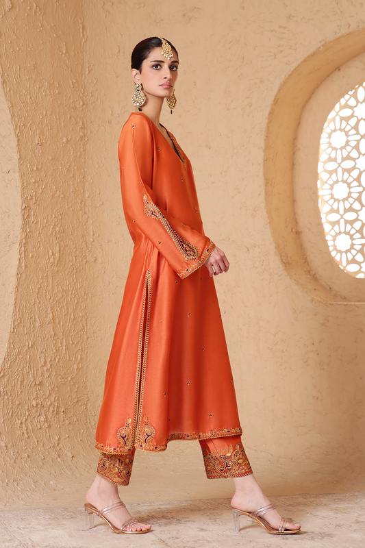Mehrang Orange Applique Kurta Set