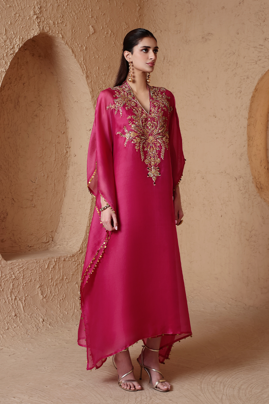 Zar:Rang Pink Heavy Kaftan Set