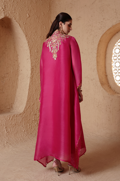 Zar:Rang Pink Heavy Kaftan Set