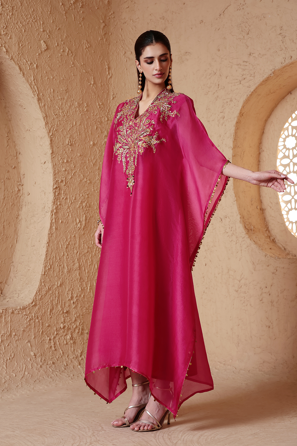 Zar:Rang Pink Heavy Kaftan Set