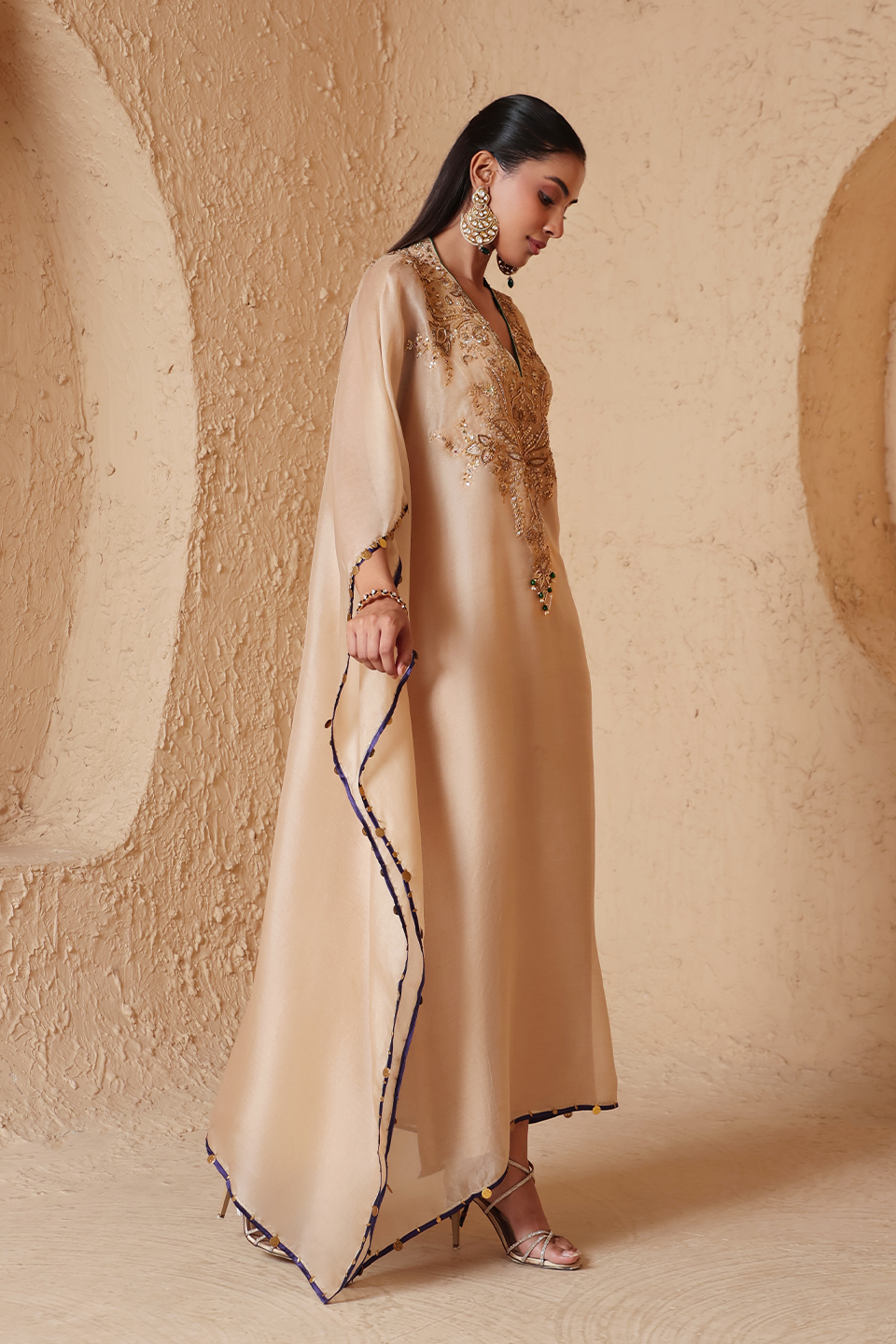 Zar:Rang Ivory Heavy Kaftan Set