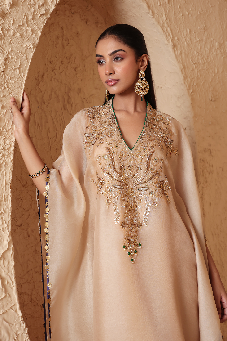 Zar:Rang Ivory Heavy Kaftan Set