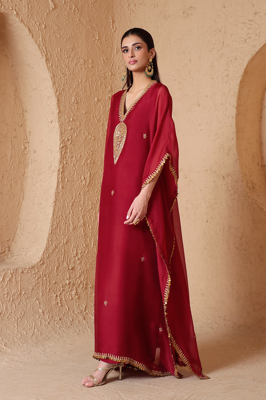 Mehrang Maroon Kaftan Set