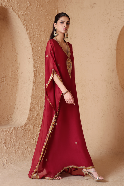 Mehrang Maroon Kaftan Set