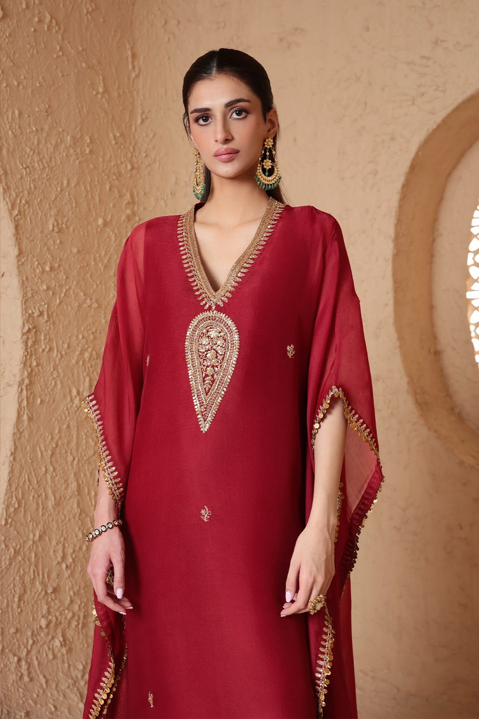 Mehrang Maroon Kaftan Set