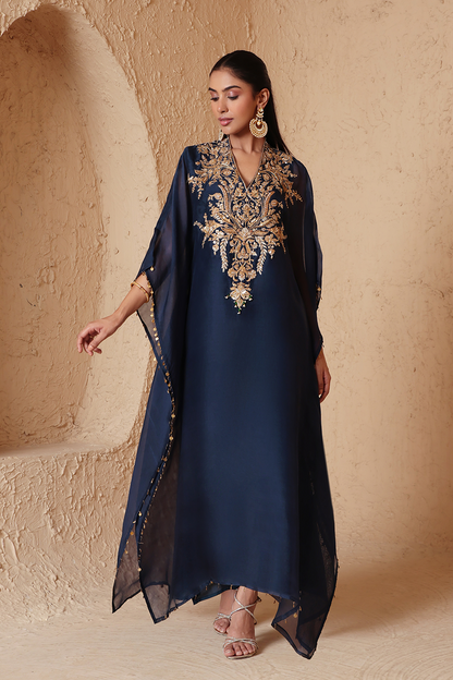 Zar:Rang Blue Heavy Kaftan set