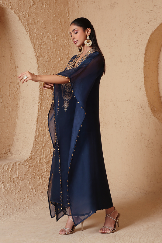 Zar:Rang Blue Heavy Kaftan set