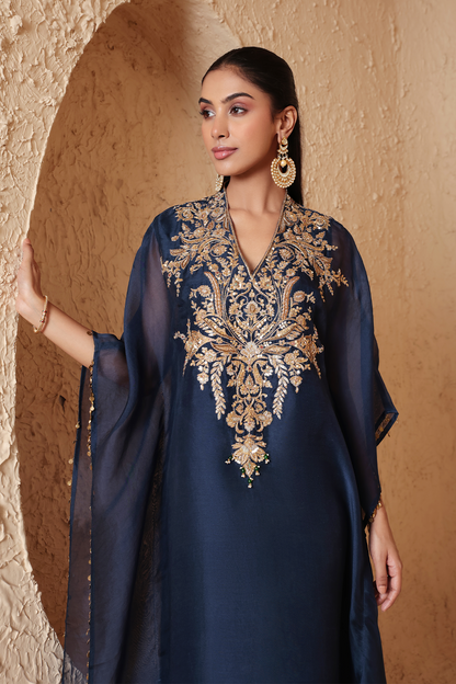 Zar:Rang Blue Heavy Kaftan set