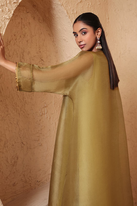 Mehrang Olive Green Kaftan Kurta Set