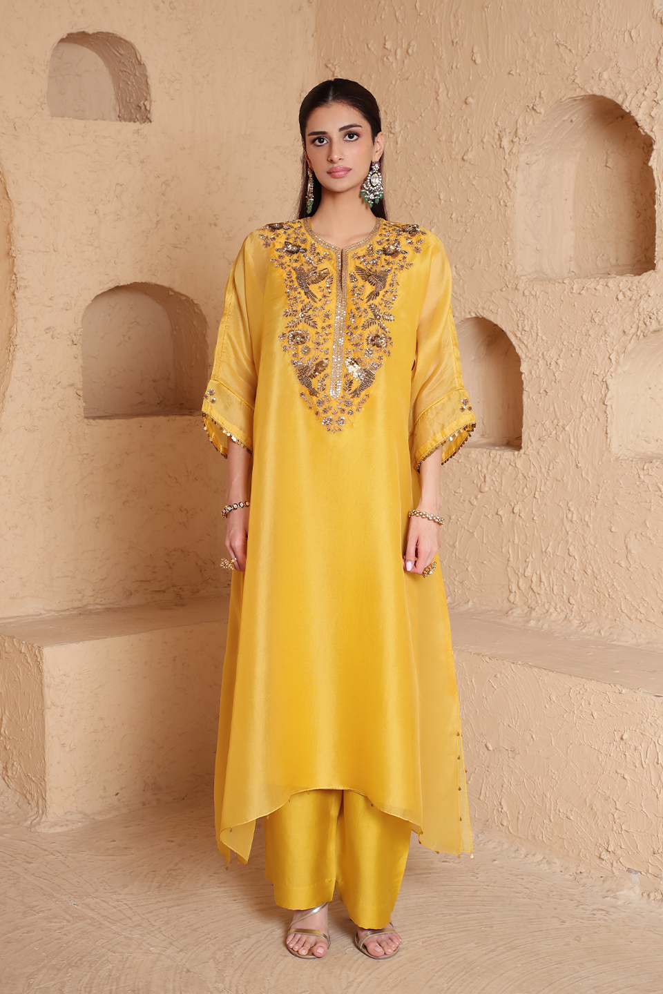 Mehrang Yellow Kaftan Kurta Set