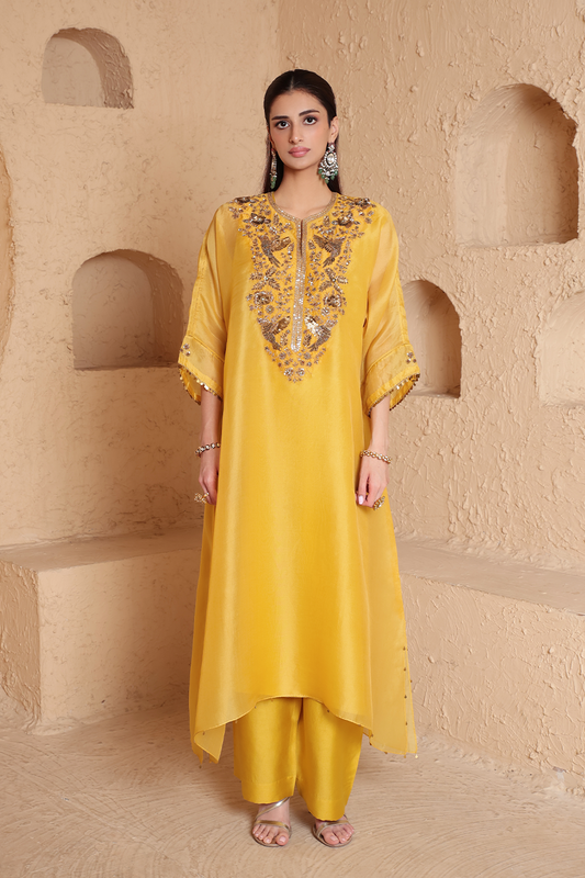 Mehrang Yellow Kaftan Kurta Set