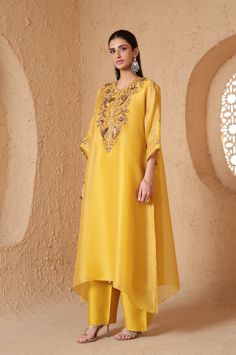 Mehrang Yellow Kaftan Kurta Set