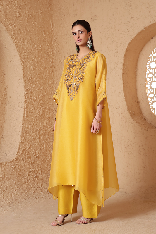 Mehrang Yellow Kaftan Kurta Set