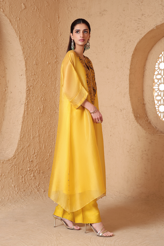 Mehrang Yellow Kaftan Kurta Set
