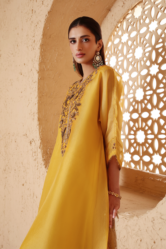 Mehrang Yellow Kaftan Kurta Set