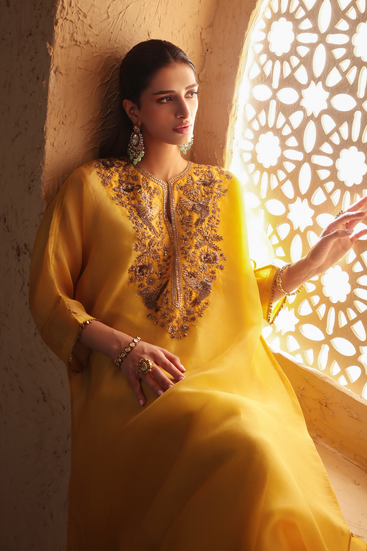 Mehrang Yellow Kaftan Kurta Set