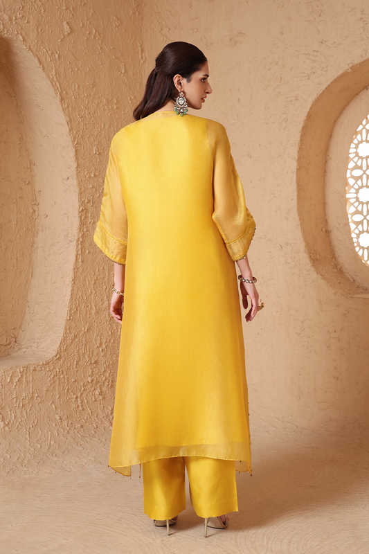 Mehrang Yellow Kaftan Kurta Set