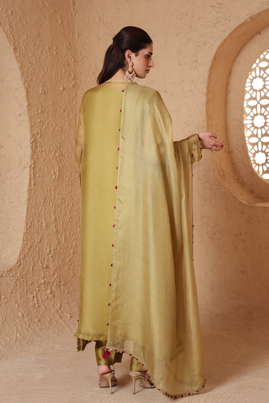 Mehrang Olive Green Heavy Neck Kurta Set
