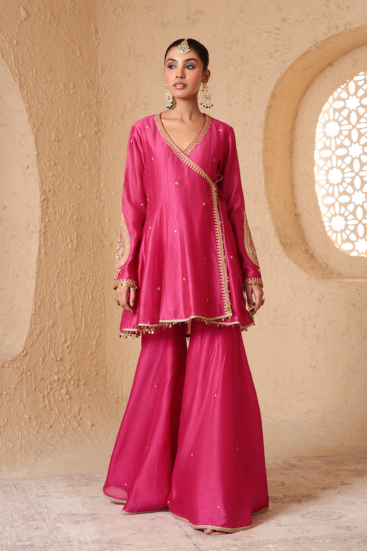 Mehrang Pink Angrakha Sharara Set