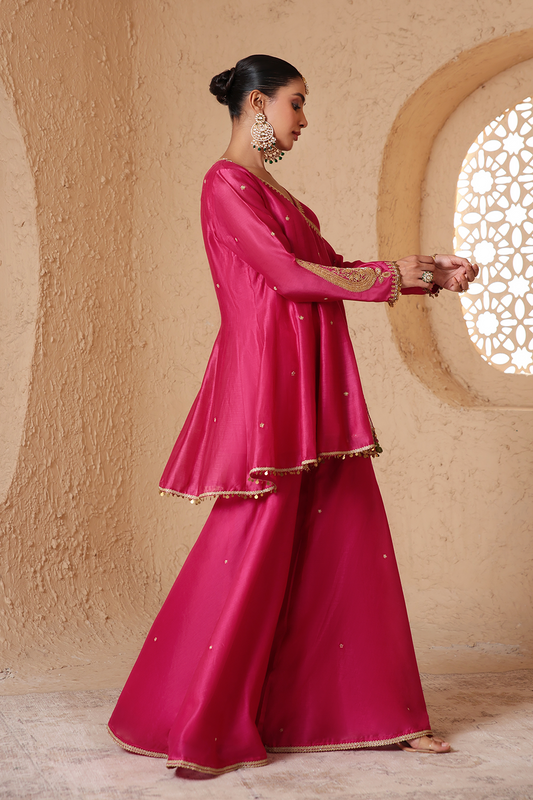 Mehrang Pink Angrakha Sharara Set