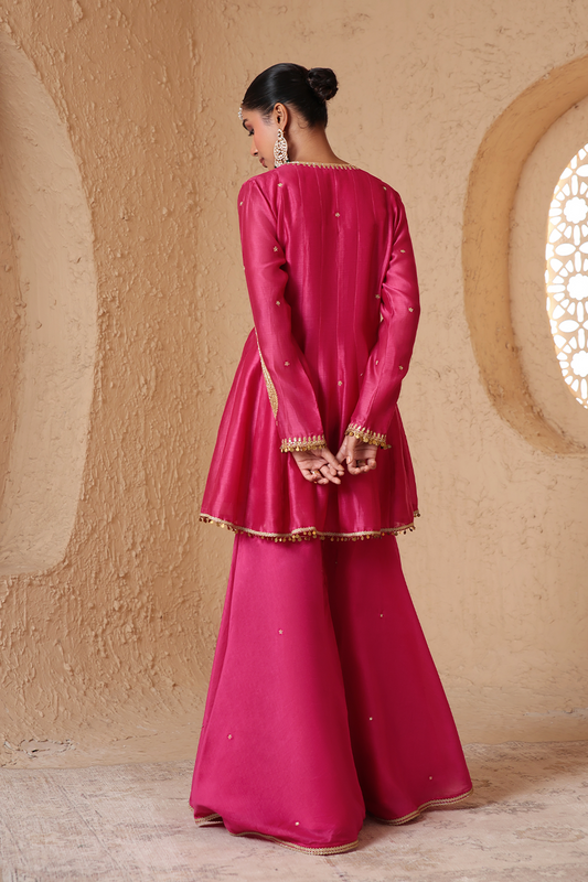 Mehrang Pink Angrakha Sharara Set