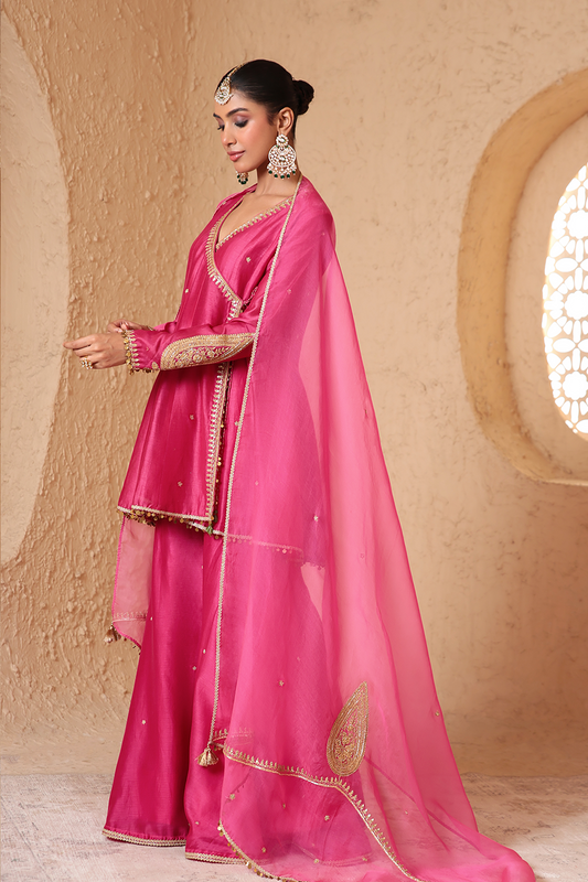Mehrang Pink Angrakha Sharara Set