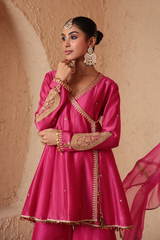 Mehrang Pink Angrakha Sharara Set